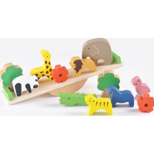Kid Seesaw Toy Cute Forest Animal Seesaw Building Block Wooden Balance Wood Toy For Child Creative Assembling Educational Toys