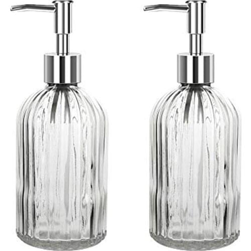 Soap Dispenser 2 Pack, 15 Oz Glass Kitchen Soap Dispenser with Pump, Premium Clear Soap Dispenser Refillable Liquid