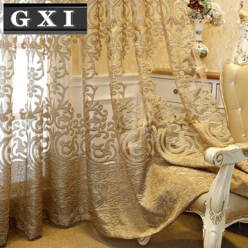 GXI European Luxury Embroidered Hollow Curtain for Living Room Elgent Fabric for Bedroom French Windows Full Top Drape