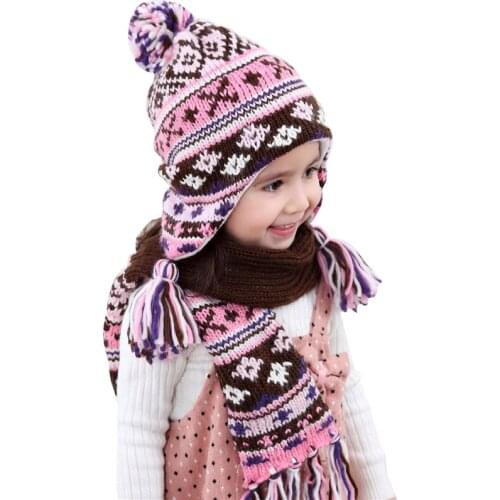 Winter Pompom Hat Scarf Set Winter Baby Girl Hats Scarves For Kids Beanie Boy Hat for Girls HT010