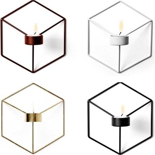 Creative Nordic Style Wall Hanging Candle Holder Shelf 3d Geometric Iron Metal Sconce Candlestick Bar Home Decoration Crafts