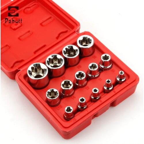 Crv Material 14Pcs E Torx Star Female Bit Socket Series 1/2" 3/8" 1/4" Drive E4 - E24 Repair Hand Tool Set High Quanlity