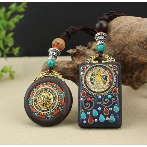 Fashion vintage Ancient Nepal Thangka Buddha statue god ebony Elephant pendant necklace exotic for men and women sweater chain