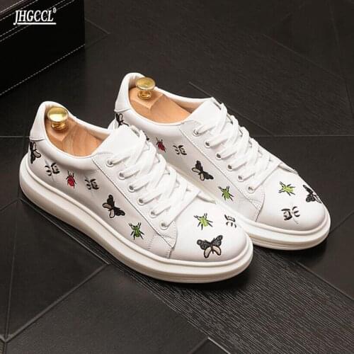 European embroidered mens shoes luxury punk sneakers mens platform flat shoes Chaussure Homme sports shoes A27