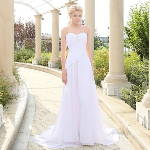 Charming Plus Size Chiffon Beach Wedding Dress Sweetheart Applique Wedding Gowns Vestido de Novia with Pleats