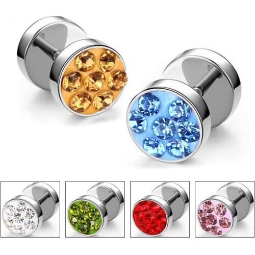 Wholesale Jewelry - Titanium steel 8mm Crytal Stud Earrings 6 color choices for Men Women