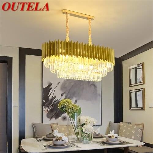 OUTELA Gold Luxury Chandelier Lamp Postmodern Rectangle Pendant Light Fixtures Home LED for Living Dining Room