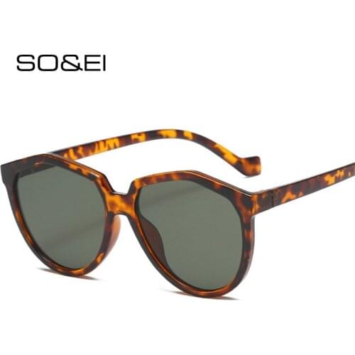 SO&EI Fashion Irregular Round Sunglasses Women Vintage Leopard Champagne Eyewear Shades UV400 Men Sun Glasses