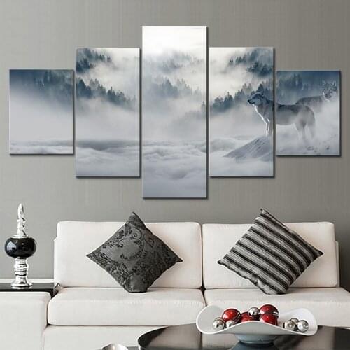 Framework Wall Decoration Printing Modern Cloud Wolf Landscape Art Canvas HD Living Room Painting Modular Picture Poster