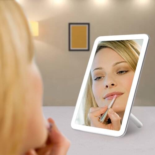LED Cosmetic Mirror Touch Screen Makeup Mirror 180 Degree Rotating USB Charger Stand for Tabletop Bathroom Bedroom Travel