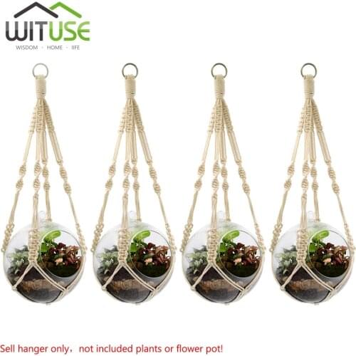 WITUSE 4pcs Retro Macrame Plant Hanger Hanging Basket Holder Balcony Hook Home Garden Plants Hanging String Indoor/Outdoor Decor