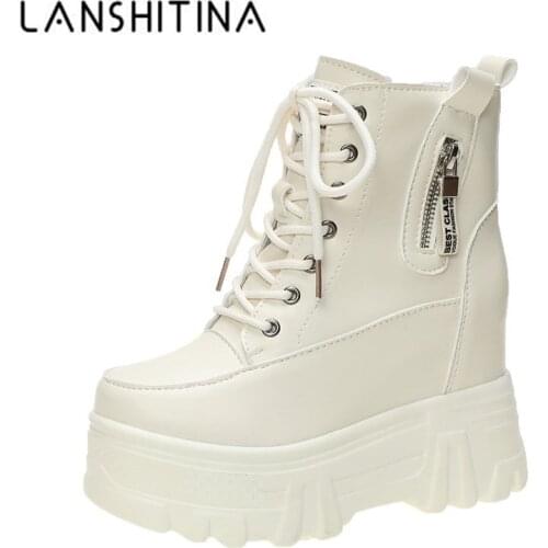 New Woman Platform Ankle Boots Winter Chunky Sneakers Warm Casual Vulcanized Shoes 10CM High Top Leather Short Boots Women Mujer