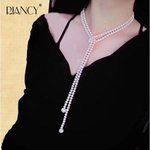 INS Fashion Long Pearl Necklace white Natural freshwater Pearl Sweater chain for Women Pearl Jewelry wedding gift