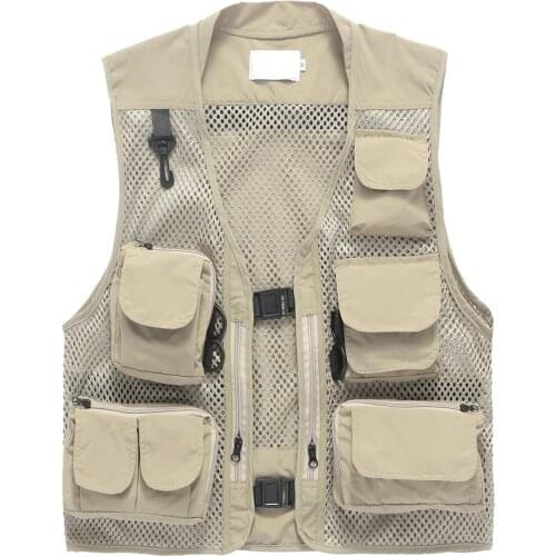 Men multi-pocket vest summer mesh Waistcoat thin photography fishing Sleeveless Jacket Outdoor Casual Work Clothes solid