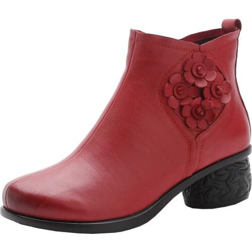 ZXRYXGS New Classic Flowers Genuine Leather Boots Women Fashion Shoes Womans Boots 2020 Best-Selling Autumn Winter Warm Boots