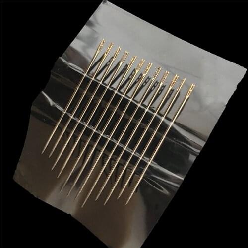 12PCS Needless Tail Side Opening hole Stainless Steel Hand Sewing Needles Paper Box Home DIY Elderly blind Multi-size Darning