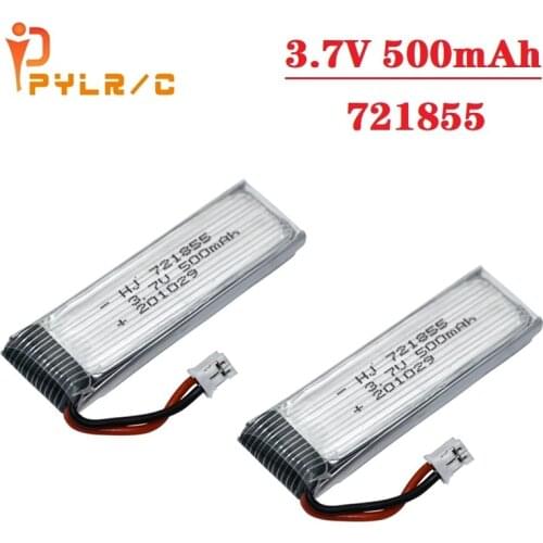 2PCS/Set PYLRC 3.7V 500mAh battery 721855 for RC Helicopter Drone Spare Parts 1S 4.2V Lipo Battery with PH2.0 Plug