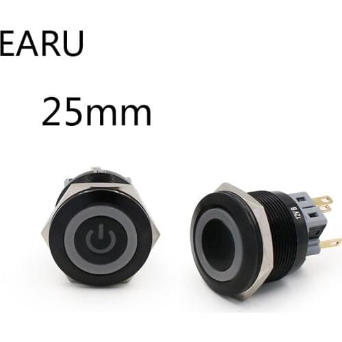 25mm Alumina Metal Push Button Switch Led Ring Round Momentary 6 Pin Car Switches 12V 24V Yellow Blue