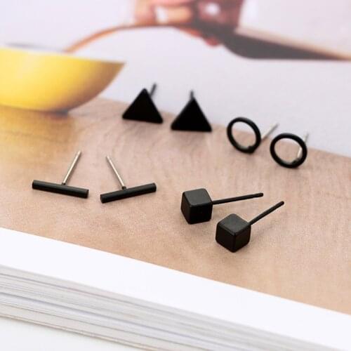 4pairs / sets of minimalist mix and match small earrings for men women earrings geometric black gold silver color earrings set