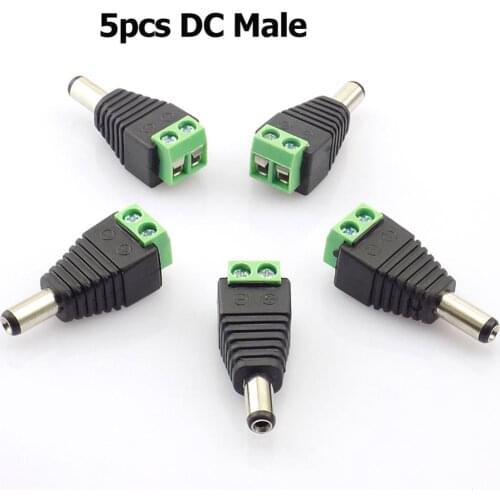 5pcs 5.5mm x 2.1mm DC Female Male Plug BNC Connector DC Power Supply Jack Adapter for LED Strip and CCTV Cameras