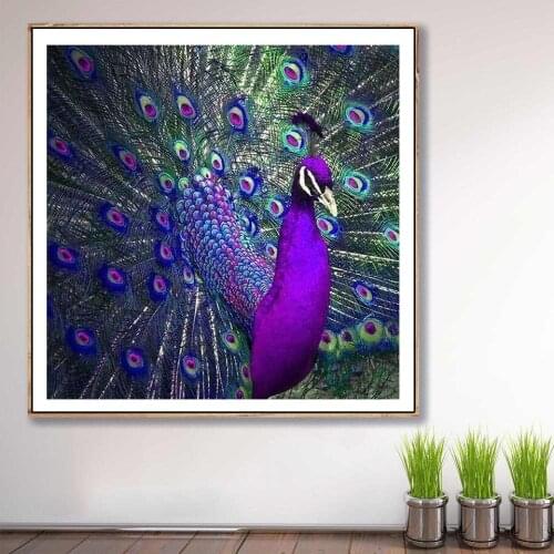 5D DIY Diamond Painting Purple-Blue Peacock Cross Stitch Full Square Round Diamond Embroidery Mosaic Picture Rhinestones Decor