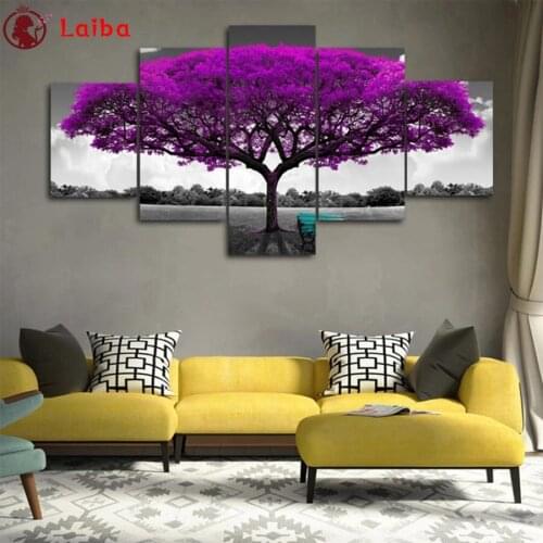 5pcs 5 d diamond mosaic Natural scenery, purple trees, benches For Living Room Home Decor diamond Painting embroidery mosaic