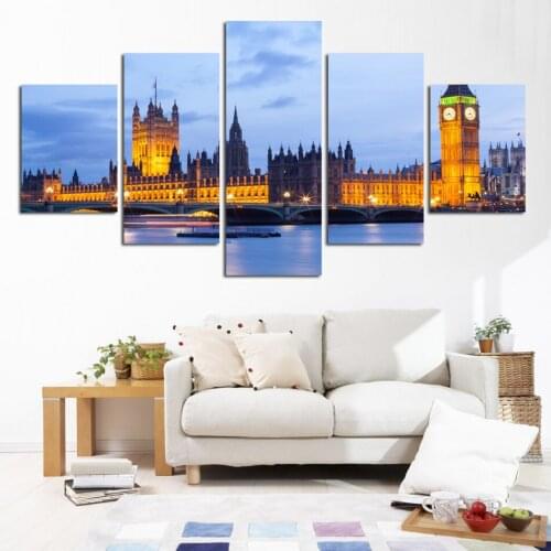Free shipping 5 pieces printing fashion night city lighting landscape canvas decoration kitchen bedroom art wall painting FA147