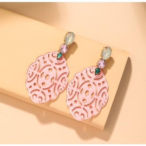 Crystal Big Dangle Earrings for Women Trendy 2021 Korean Fashion Jewelry Pink Resin Elegant Long Drop Earrings Cute Party Gift
