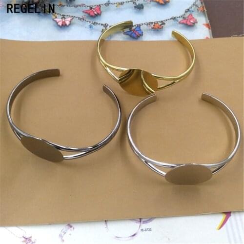 REGELIN Bracelet Bangle Cabochon Bases Round Pad Bezel Brass Cuff Bracelets Setting for 25mm Cabochon Cameo DIY Bracelet Bangles