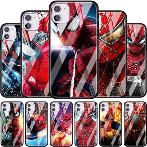 Spiderman Marvel for Apple iPhone 12 Pro Max Mini 11 Pro XS Max X XR 6S 6 7 8 Plus Luxury Tempered Glass Phone Case