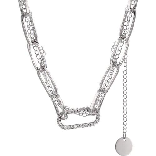 TIMEONLY Hyperbole Double Layered Winding Coin Pendant Neckalce Titanium Steel Chunky Cuban Chain for Women Men Jewelry Hip Hop