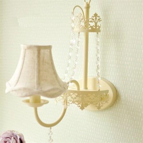 Crystal European Wall Lamps Princess Room Bedroom Deco Sconce Wall Lights Nordic Aisles Country Home E17 Fabric Shade Fixtures