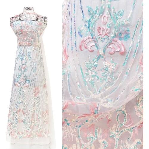 New High-end Sequin Embroidery Flower Lace Fabric For Wedding Dress Clothing Designer Fabric French Lace Fabric