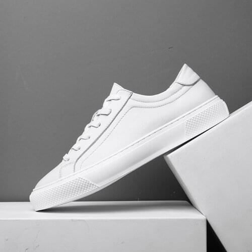 Men Shoes New Mens Genuine Leather white shoes mens fashion Casual Wild flat shoes wear-resistant Non-slip Board shoes