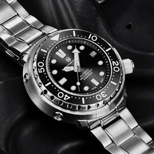 PAGRNE DESIGN Mens 45MM Large Dial Automatic Watch Diver 300M Waterproof Sports Clock Classic Luxury Mechanical Wristwatch Men