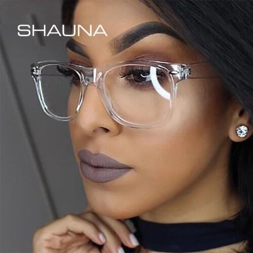 SHAUNA Anti-Blue Light Glasses Frame Women Classic Nail Glasses Computer Optical Frame for Men Metal Hinge Clear Champagne Color