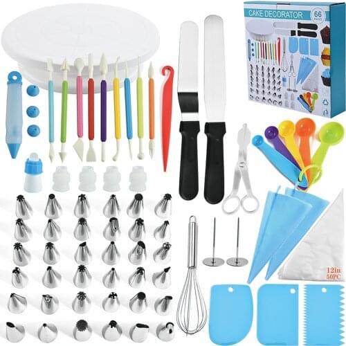 Cake Decorating Set 66PCS Steel Nozzle Kits DIY Turntable Pastry Bags Nozzle Mould Bakware Confectionery Baking Supplies Tool