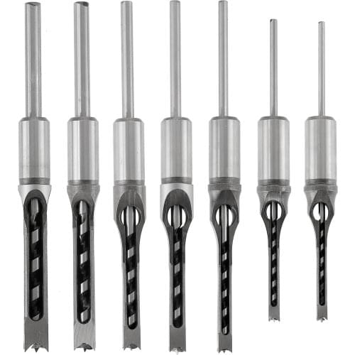 7PCS Square Hole Mortise Drill Bit High Speed Steel Woodworking Hole Saw Mortise Chisel Bit Set Twist Drill Drilling Hole Tool