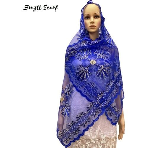 New African Womens Headscarf Muslim Scarf Soft Tulle Embroidered Scarf Shawl 200*50CM Soft Wrap Head Scarf BF-163