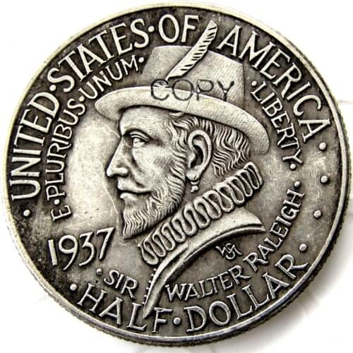 USA 1937 Roanoke Half Dollar Commemorative Silver Plated Copy Coin