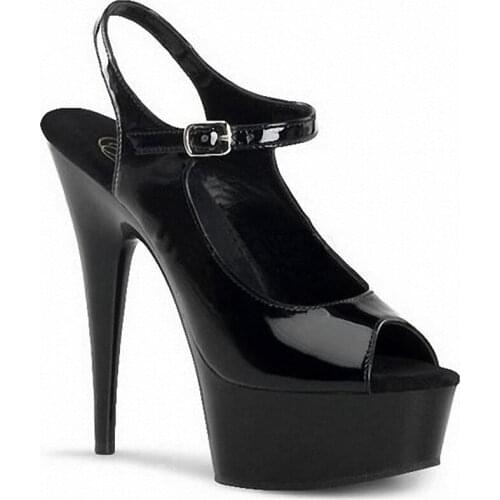 Sexy Roman style leather sandals, fashionable 15 cm high heel fish mouth stage sandals