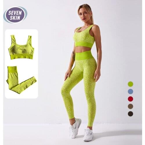 SEVEN SKIN Leopard Gym Yoga Sets Women Sport Suits Fitness Wear Sportswear Seamless Leggings Padded Sports Bras Workout Clothing