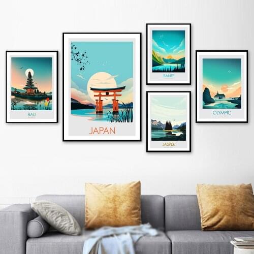 Nordic Modern Oil Painting Landscape Bali Japan Banff Canvas Painting Art Print Poster Picture Wall Living Room Home Decor