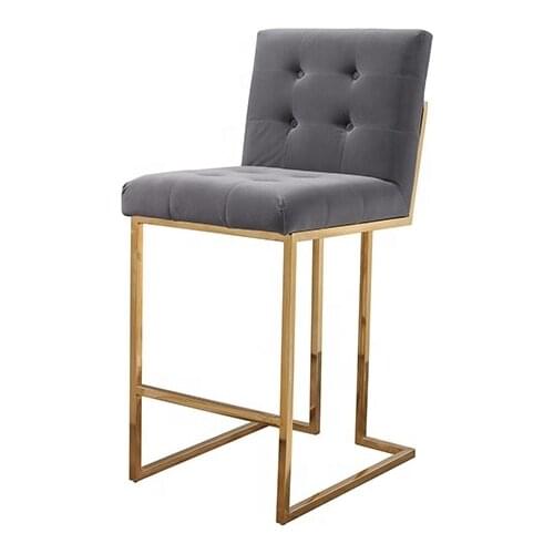 Contemporary Visionnaire Gold Stainless Steel Bar Chair Luxury Button Tufted Bar Stool