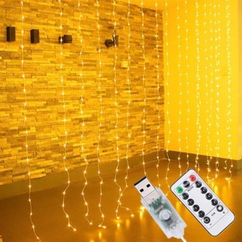 LED Curtain String Lights Fairy Garland Remote Control 3M USB 7 Flash Modes for New Year Christmas Outdoor Wedding Home Decor