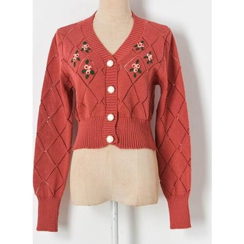 Hollow Out Cropped Cardigan Women 2021 Spring New Crop Tops Fashion V Neck Floral Crochet Crop Sweater Jacket High Waist Shirt