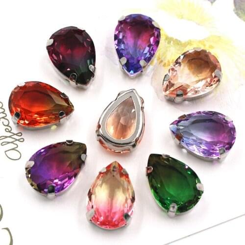 Party DIY Glass Crystal Strass Teardrop Shape Pointback Rhinestones Sliver Claw Setting Sew On Cloting/Shoes/Bags/Crafts