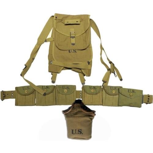 WW2 US G.I. FORCE SOLDIER EQUIPMENT MAN EQUIPMENT 1928 HAVERSACK M1 MILITARY SOLDIER COMBINATION