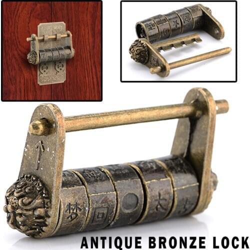 Zinc Alloy Vintage Antique Bronze Chinese Password Padlock Jewelry Box Lock Keyed Padlock For Door Closet Suitcase