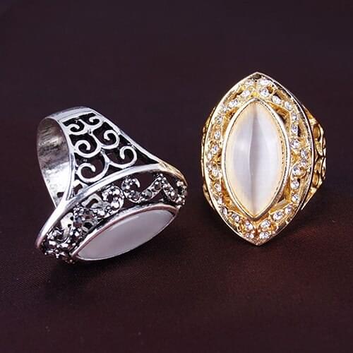 Womens Luxury Royal Style Hollow Big Resin Opal Party Wedding Ring Jewelry 6XC7